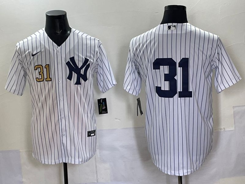 Men 2025 New York Yankees #31 No Name White Stripe Game Nike MLB Jersey style 03->new york yankees->MLB Jersey